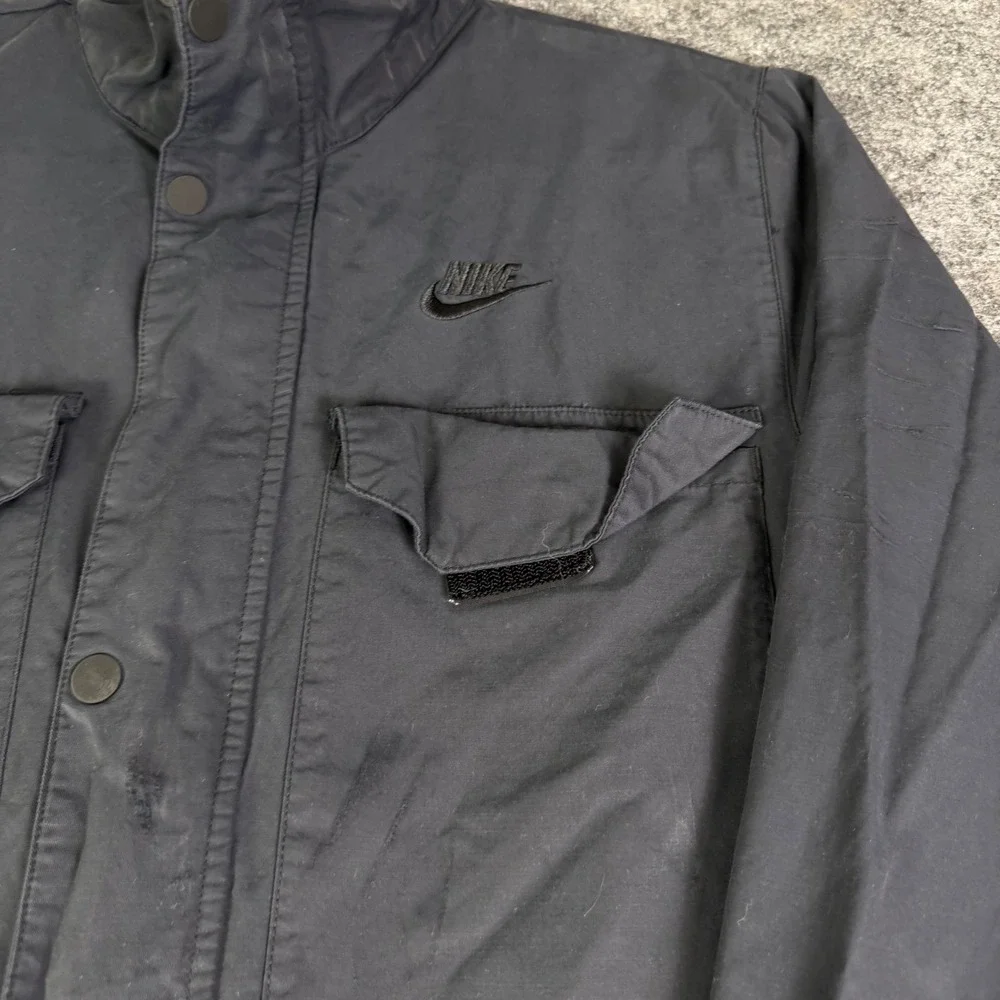 Nike Mens Field Jacket Black Utility M65 Style Full Zip Coat Small Distressed